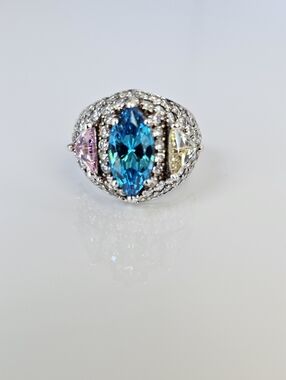 Vintage Victoria Wieck Absolute Colorful Gemstone Ring Sterling Silver Size 8!